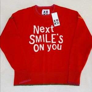 XO KR Kerri Rosenthal Next Smile’s On You Smiley Face Knit Sweater - brand new
